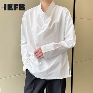 IEFB Cool Men's Tee White Tops Diseño de nicho Big Stand Neck Spring Manga larga Loose Black T-shirt Fashion Top 9Y6740 210524