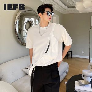 IEFB Tendance Coréenne Demi Manches Conception T-shirt Blanc Lâche Avec Paquet D'été O-cou Causal Tee Tops Streetwear 9Y7281 210524