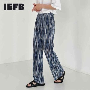 IEFB Niche Design Bohemian Tie Dye Blue Pants Pantalones casuales de cintura elástica para hombres Pantalones rectos sueltos de pierna ancha 9Y6952 210524