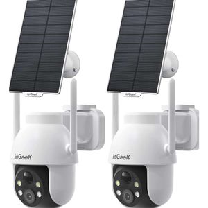 ieGeek Caméra de sécurité solaire sans fil extérieure 2K WiFi pour système de sécurité domestique, caméra de surveillance alimentée par batterie avec PTZ 360°, vision nocturne couleur