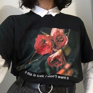 Si c'est l'amour, je ne veux pas que ce soit lettre d'impression TOP TOP HALAJUKU style dessin animé imprimé rose lâche noire gros manches courtes t-shirt 210518