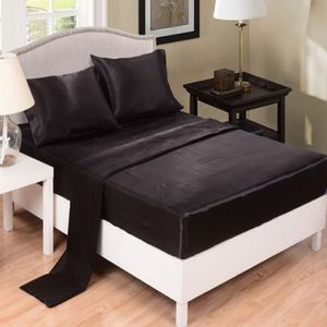Draps de lit en soie imitée, couleur unie, couvre-lit en Satin, couvre-lit double, Queen Size, gris, noir, blanc, 231H