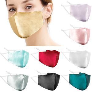 Máscara facial de seda imitada reutilizável com presilhas ajustáveis para as orelhas, máscaras laváveis, respiráveis e confortáveis para mulheres e meninas no verão