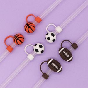 En stock 10 mm Sport Ball Series Sport Straw Toppers Charms Cover Cap 4Styles Tobbler Decoration Paies Prises de poussière Cadeau