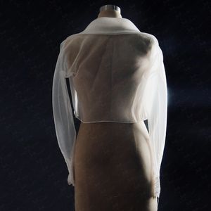 En Stock 2022 chaquetas de boda Bolero de Organza chaqueta de manga larga con apliques blanco marfil para vestido de fiesta de graduación Formal3071