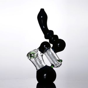 EN STOCK Pipe à fumer noire Double chambre en verre barboteur eau Bong Dab Rigs Shisha tuyaux à main livraison gratuite