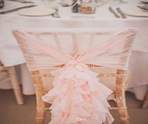 Housses de chaise à volants rose blush, ceintures de chaise romantiques vintage, belles décorations de mariage à la mode, en stock, 029667006