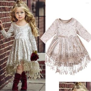 Robes de fille de fleur bébé Veet gland robe de princesse 6M-5Y enfant en bas âge enfants enfants printemps automne décontracté fête à manches longues Pagean Dhyhz