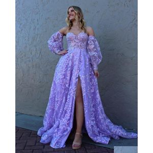 En stock robes d'occasion spéciale chérie lilas longue robe de soirée brodée papillon 2022 robe de soirée détachable sle dhuqe