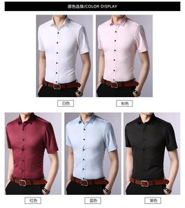 Camisa de manga corta informal de negocios transpirable de verano para hombre, camisas blancas profesionales ajustadas sin hierro, elásticas para hombre