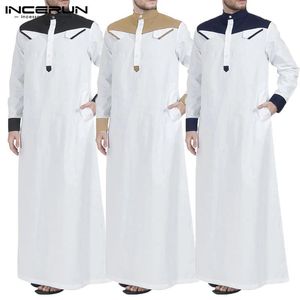 INCERUN hommes musulmans arabe islamique caftan Patchwork col montant Abaya à manches longues mode arabie saoudite hommes Jubba Thobe grande taille