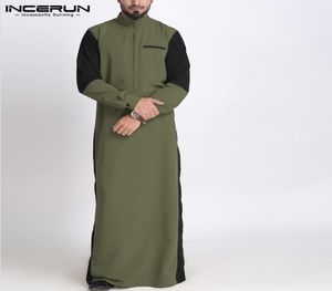 Incérun Hommes musulmans Kaftan Islamic Robes à manches longues Collier de support Patchwork vintage Casual Jubba THOBE Vêtements arabe S5xl8529099