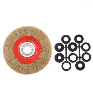 Pouce 200 mm Brosse de roue en fil plat en acier avec anneaux d'adaptateur de 10pcs pour le vernis à broyage de banc