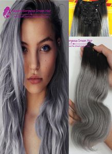 Incomparable Clip gris en cabello humano chino 1b extensiones de cabello gris boby wave tejido de cabello gris ombre extensiones de cabello humano gris 6776838