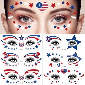 Pegatina de tatuaje temporal para el Día de la Independencia, decoraciones para niños y adultos, pegatinas impermeables para tatuajes faciales, Día de la Independencia, bandera americana