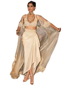 Inde Saris Robes De Soirée Sexy Avec Veste Et Manches Col En V Appliques Robe De Soirée En Mousseline De Soie Longue Robe De Soirée Vestidos