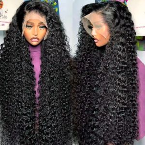 Peluca frontal de onda profunda transparente HD de cabello indio, pelucas de cabello humano con frente de encaje rizado 13x4 para mujeres, pelucas de cierre sintético con ondas de agua sin pegamento