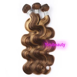 Extensiones de cabello humano indio P4/27 Onda del cuerpo recto sedoso 3 paquetes Productos para el cabello Remy Tramas dobles 8-30 pulgadas