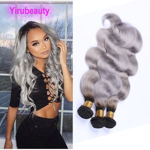 Trames de cheveux humains vierges indiens bruts 4 faisceaux Body Wave 1B Gris Ombre Couleur Quatre faisceaux 10-26 pouces teints 1b / gris Yirubeauty