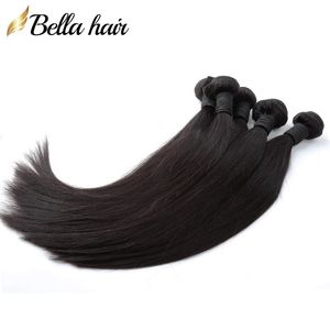 Extensiones de cabello humano liso indio, paquetes de cabello virgen sin procesar, venta al por mayor, se pueden teñir de Color Natural, 3 unids/lote Bellahair