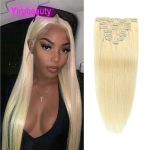 Clip blond de cheveux vierges indiens dans les extensions de cheveux 70g 100g 613 # Clips droits de couleur sur les produits Yirubeauty Remy 14-24 pouces