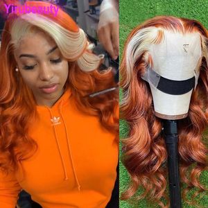 Yirubeauty – perruque Lace Wig naturelle indienne, cheveux humains vierges, 4x4, 12-32 pouces, reflets 350, 613 #, Body Wave, densité 150%-250%