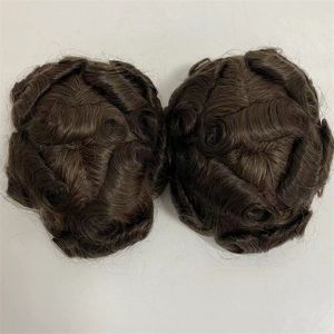 Indian Virgin Human Hair Replacement Brown Color 4# 8x10 Australia Toupee Lace Unit with PU Perimeter for Men