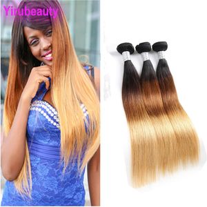 Cheveux humains crus vierges indiens 1B / 4/27 droits 3 faisceaux produits capillaires ombrés armures droites livraison en baisse 3pcs