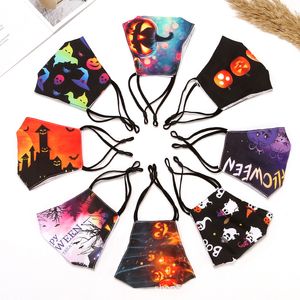 Paquete individual Máscara de algodón para adultos Impresión negra de Halloween PM 2.5 Antipolvo Transpirable Lavable Hombres Mujeres Máscaras Máscara facial personalizada