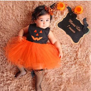 Infantile bébé filles citrouille robe Halloween Festival vêtements sans manches maille Tutu robe d'été pour bébé fille Costume de fête 0-3Y Q0716