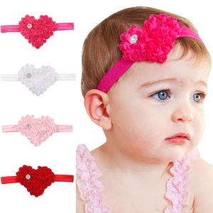 Diademas para bebés INS Valentine Love Heart Rhinestone Rose Diadema Baby Red Headband Preemie Baby Hair Bows Día de San Valentín Diadema con cinta