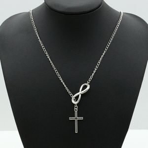 Colliers avec pendentif croix infini pour femmes, bijoux à la mode pour fête de mariage, événement, chaîne plaquée argent 925, huit colliers à breloques élégants