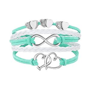 Infinity Double Heart charm Bracelet Weave Leather Wrap Bracelets multicapa mujer joyería de moda will y sandy