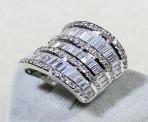 Infinity Sparkling Luxury Jewelry 925 Sterling Silver Princess Cut Full Stack 5A Zirconia Party Wide Women Wedding Band Ring CZ3414628585
