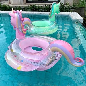Piscine gonflable flotteur bébé arc-en-ciel paillettes licorne anneau de bain pour enfants cercle de natation enfants anneau de natation piscine jouets flottant 240323