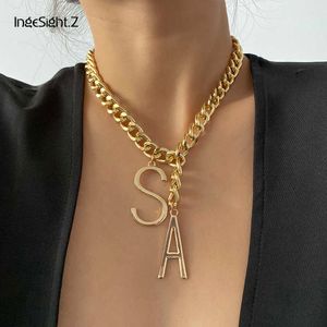 IngeSight.Z Gothique Miami Curb Cubain Épais Collier Ras Du Cou Déclaration Initiale Alphabet Lettre A Pendentif Collier pour Femmes Bijoux Y0528