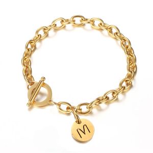 Bracelets à breloques initiales en or jaune 14 carats, 26 lettres de l'alphabet pour femmes et filles, nouveaux bijoux à la mode