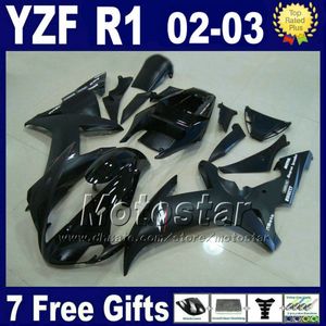 Ensemble de carénages d'injection pour yamaha 2002 2003 yzf r1 pièces de carrosserie noir mat brillant 02 03 r1 kits de carénage r13mg 7 cadeaux