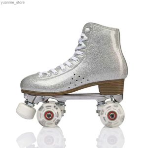 Skates à rouleaux en ligne 2023 femmes hommes roller patins argent 2 ligne double rangée 4 pus flash chaussures glissantes quadrilles baskets y240410