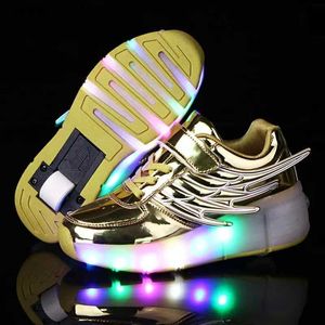 Skates à rouleaux en ligne LED Light Roller Skate pour enfants Adultes One Wheel et deux roues Lumineuses baskets flash brillantes USB Charge Flying Sh Y240410