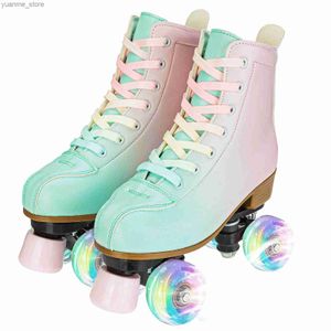 Skates à rouleaux en ligne Nouveau Pu Leather Pu Double Row Roule Rouleau Skate Skate Chaussures 4 Roues Sneakers For Women Men Adults Outdoor Sports Ice Skating Y240410