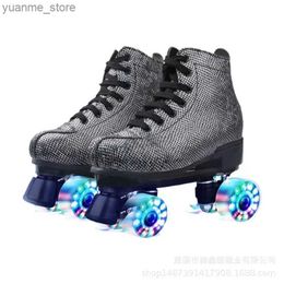 Skates à rouleaux en ligne Nouveau style en cuir artificiel quad roller patins Patins femmes hommes double ligne LED 4 roues PU ABEC-7 82A PATISAGE Y240410