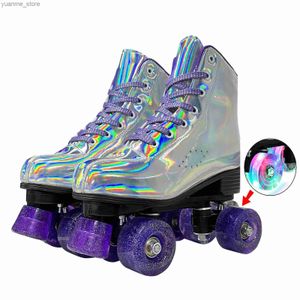 Skates à rouleaux en ligne PU en cuir patins de patinage de patinage en ligne baskets à rouleaux en ligne coulissant les baskets quadruples 2 chaussures de rangée patines avec 4 roues flash y240410