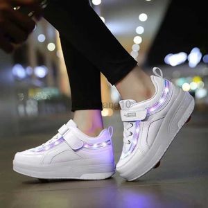 Patins à roulettes en ligne Deux roues Baskets lumineuses lumineuses Led Light Roller Skate Enfants Garçons Filles USB Charge Détachable Running Flying Shoes HKD230720