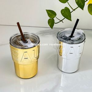 Ins Tasses à eau en verre de 400 ml Gobelet à café en verre de voyage réutilisable avec couvercle et paille en silicone