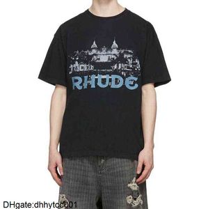 Ins marque de mode américaine Hd Castle imprimé T-shirt hommes col rond coton décontracté grande manches courtes EJXK