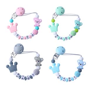 INS baby Safty Silicon Soothers & Teethers Beads Crown Bear Design Health Care Teething Pacifier Anti-drop Chain Infant Suitable For 0-3Months 30cm/28g