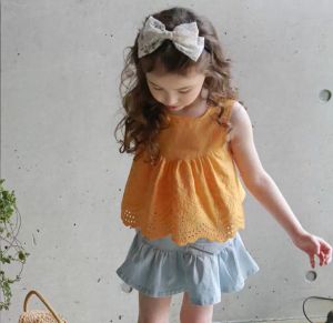 INS Girl Vêtements doux pour enfants T-shirt sans manches à col carré Dos ajouré Été Style exquis Princesse TOP 100% coton Vêtements