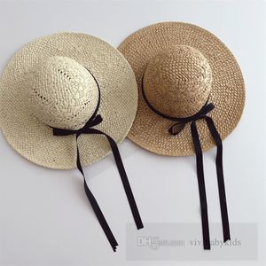 Ins Kids Sunblock Sunhats Summer Enfants Ribbon Bows Fedora Straw Sun Sun Children Bage Hat Big Brim FooPy Cap Z7612