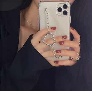 Ins Corée Amour Coeur Poignet Bracelet Transparent Téléphone Cas Pour iphone X XR XS 12 11 PRO MAX 7 8 Plus SE2 Soft TPU Airbag Anti-chute Couverture